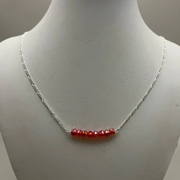 Modern Sterling Silver and Fire Opal Crystals Beaded Necklace